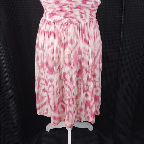 TRINA TURK, LOS ANGELES! SILK! PINK & WHITE ABSTRACT A-LINE CHIFFON DRESS! SZ 10 - Picture 7 of 10